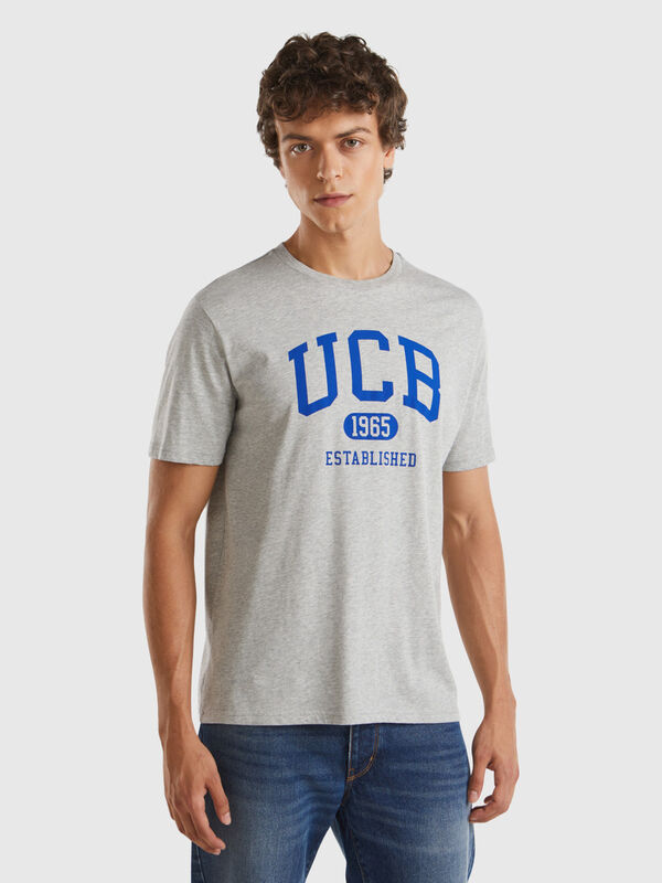 T-shirt cinza melagen em algodão orgânico com logótipo azul Homem