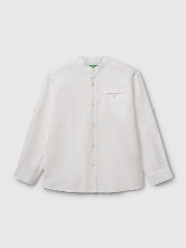 Camisa de gola coreana em mistura de linho Menino