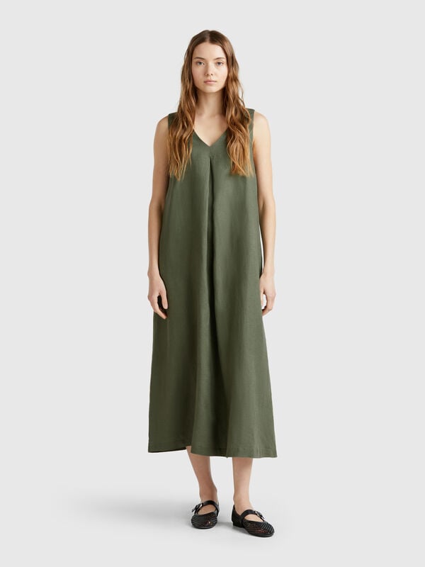 Vestido sem mangas em linho puro Mulher