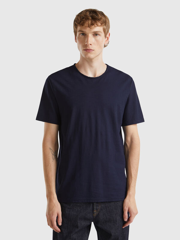 T-shirt azul meia-noite em algodão flamé Homem