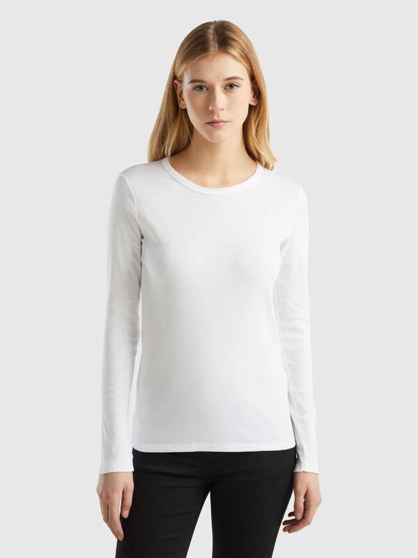 T-shirt de manga comprida em algodão puro Mulher