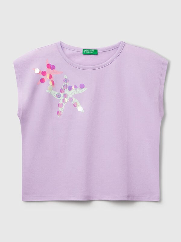 T-shirt com estampa e lantejoulas Menina