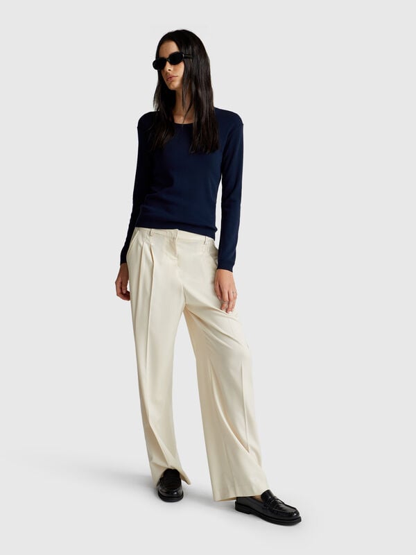 Camisola de gola redonda em algodão puro Mulher