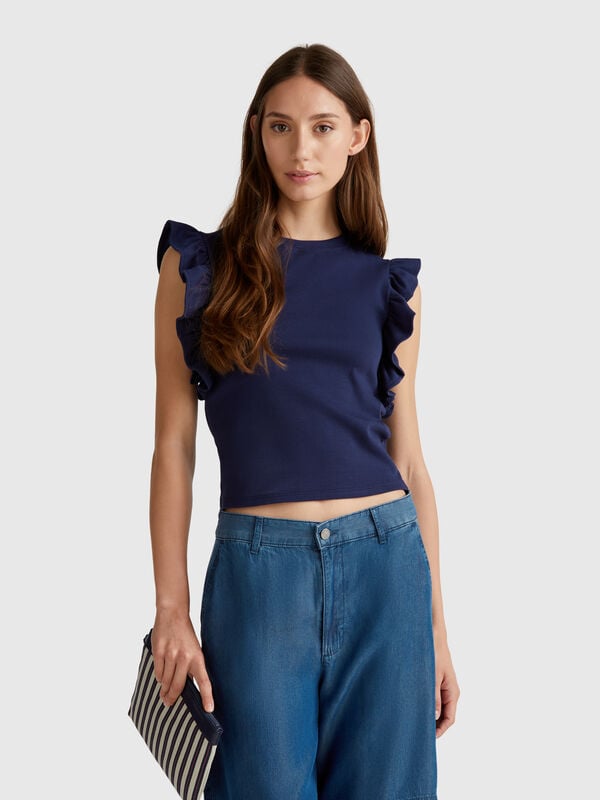 T-shirt slim fit com folhos Mulher