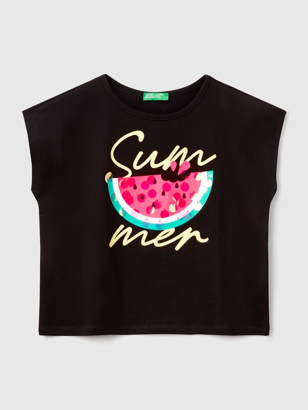 T-shirt com estampa e lantejoulas Menina