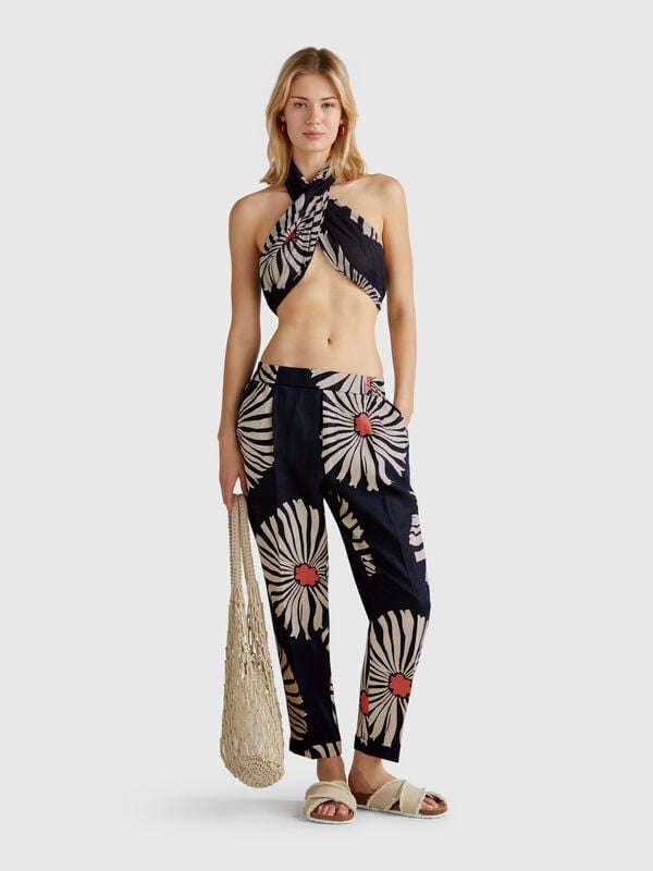 Calças de linho estampadas Mulher