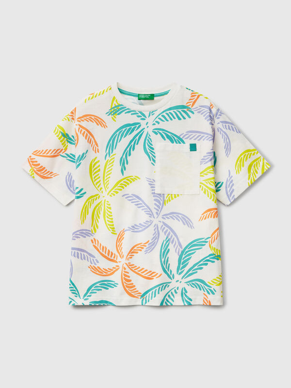 T-shirt branca com estampado tropical Menino