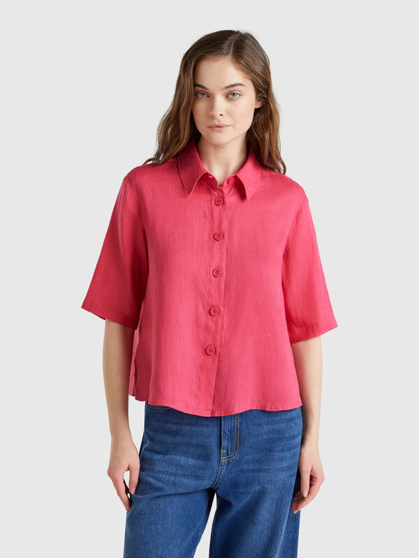 Camisa curta em puro linho Mulher