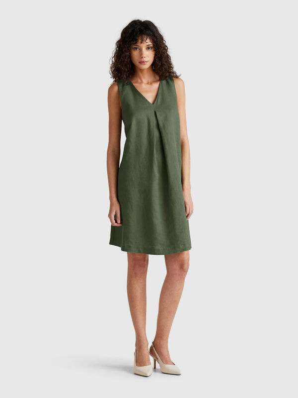 Vestido sem mangas em linho puro Mulher