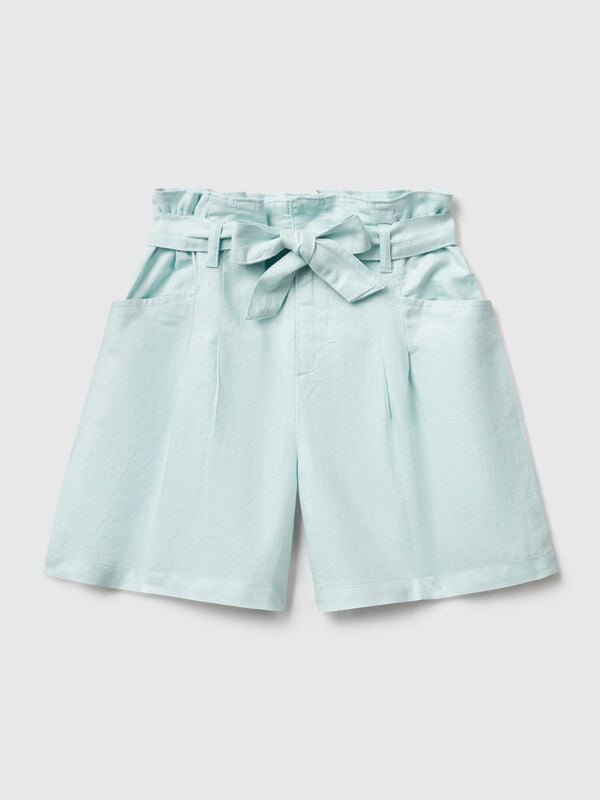 Bermudas paperbag em mistura de linho Menina