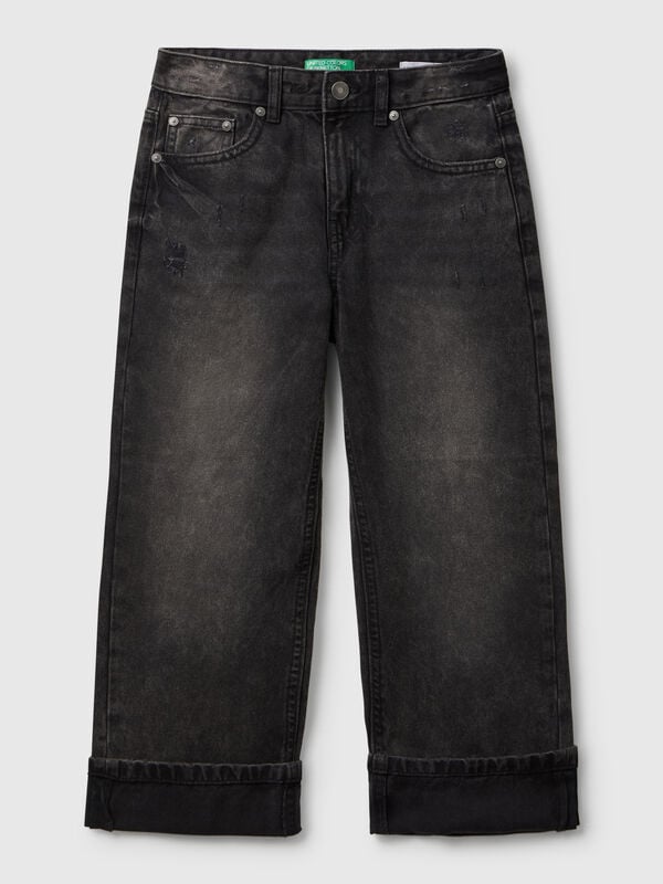 Jeans straight com dobra Menino