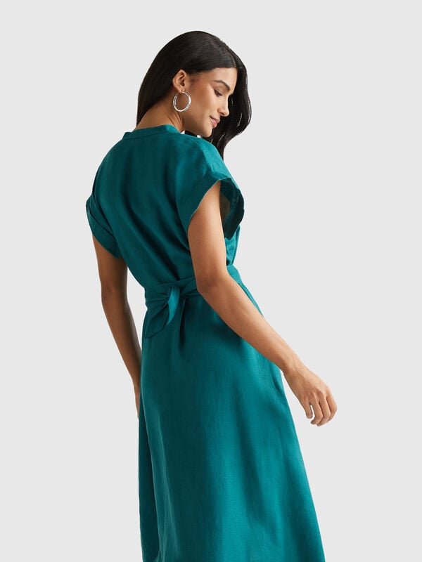Vestido com laço 100% linho Mulher