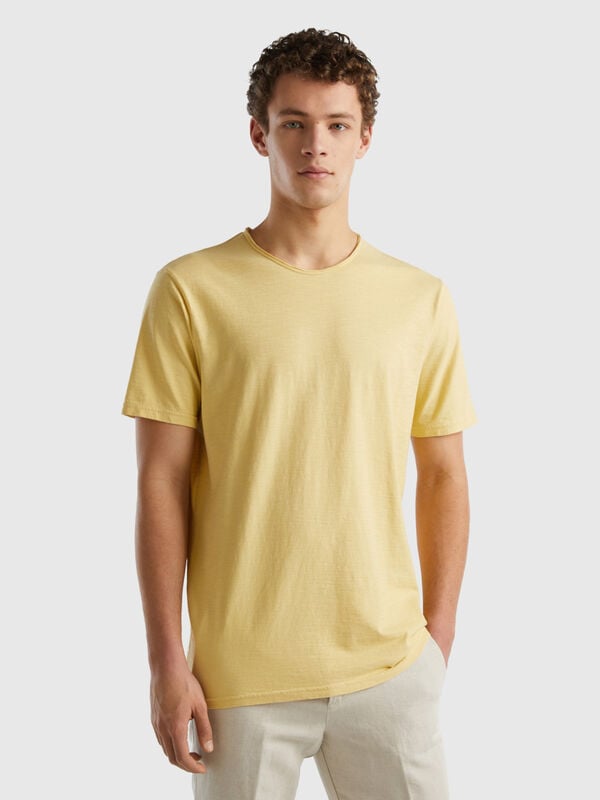 T-shirt amarelo pastel em algodão flamé Homem