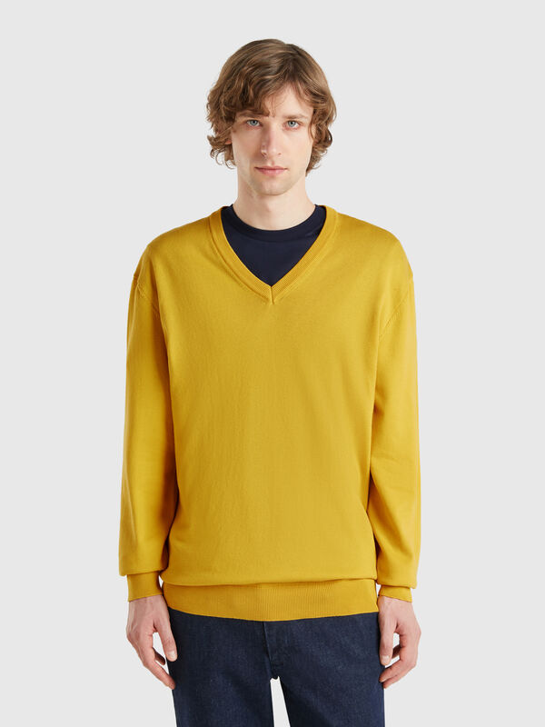Camisola em algodão puro com decote em V Homem