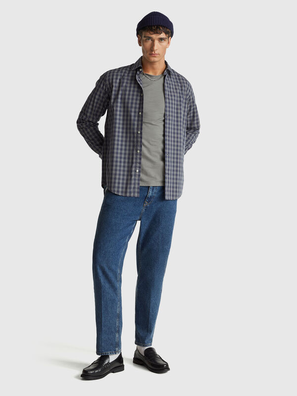 Camisa aos quadrados 100% algodão Homem