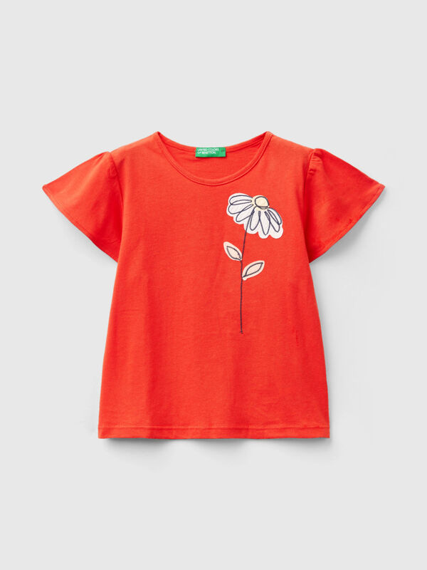 T-shirt com bordado floral Menina