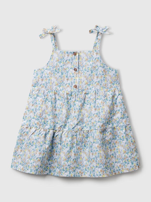 Vestido com folhos com estampa de flores Menina