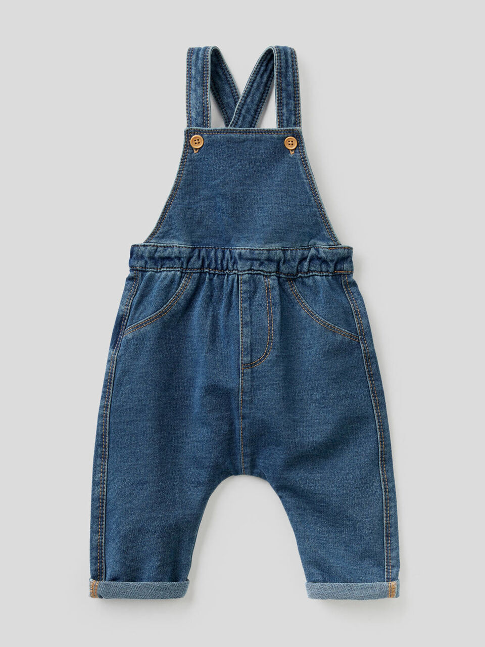 Jardineira em felpo stretch efeito denim image number 1