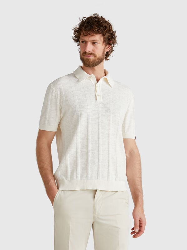 Polo de malha em mistura de linho Homem