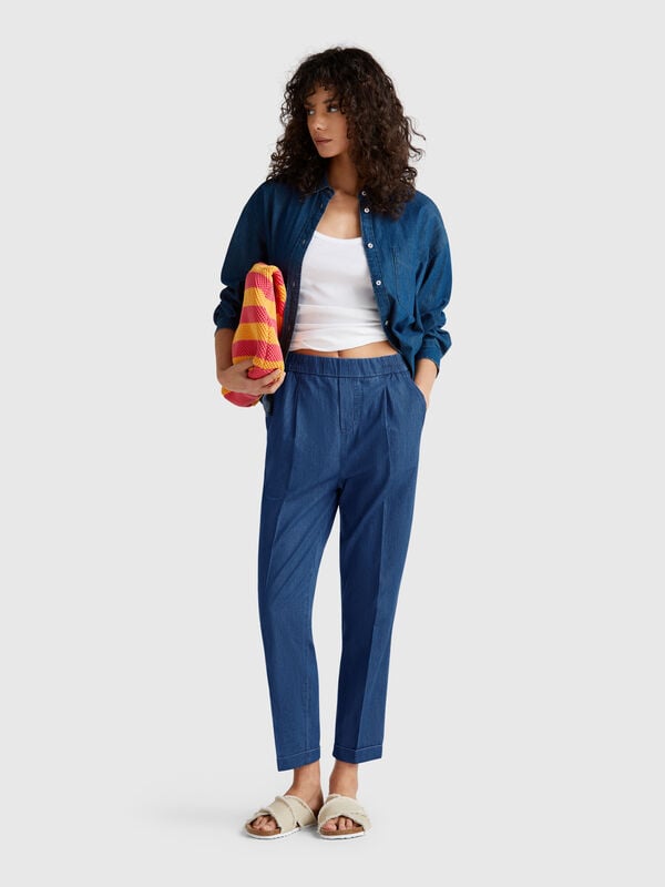 Calças em chambray Mulher