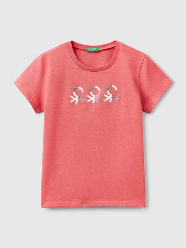T-shirt com logótipo glitter em algodão Menina