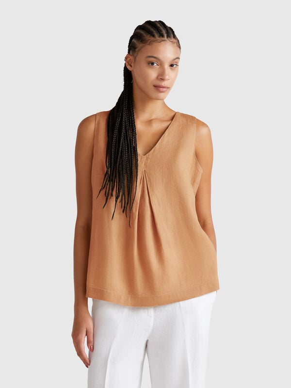 Blusa sem mangas em linho puro Mulher