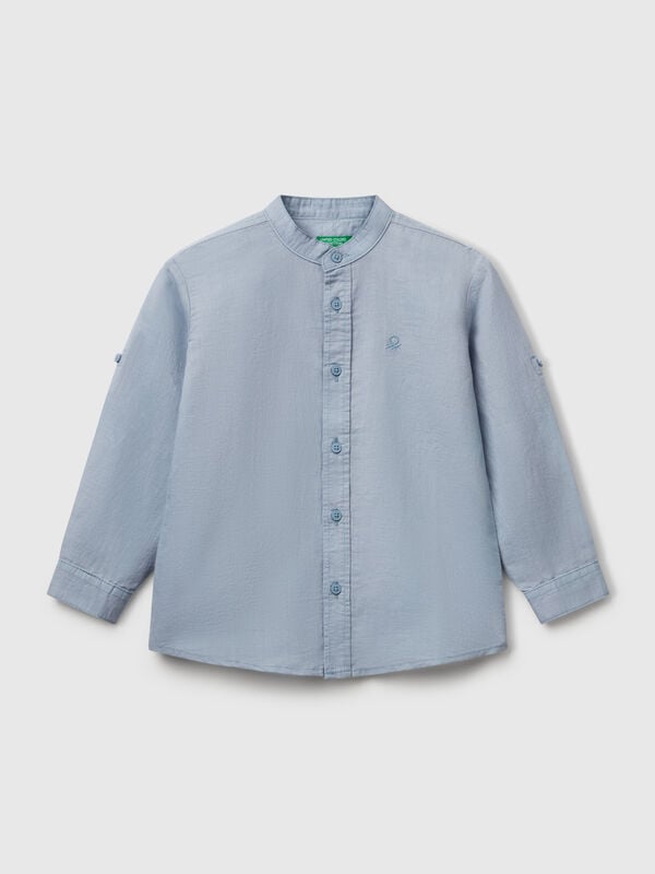 Camisa de gola coreana em mistura de linho Menino