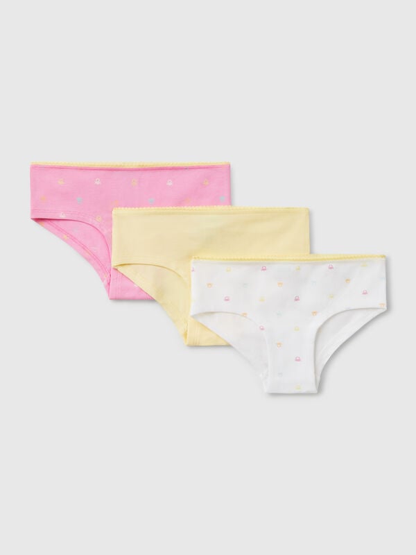 Três slips em algodão stretch Menina