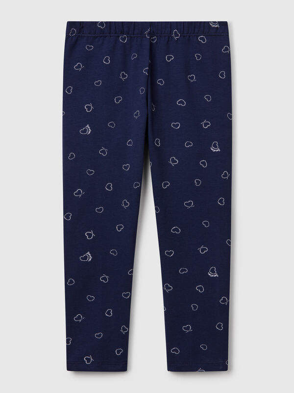 Leggings azul-escuro com estampado aos corações Menina