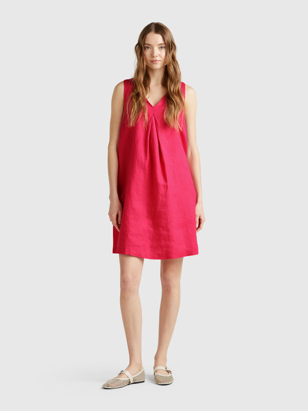 Vestido sem mangas em linho puro Mulher