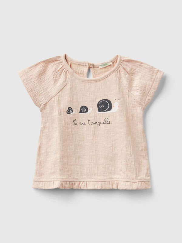 T-shirt com estampa e folhos Recém-nascido