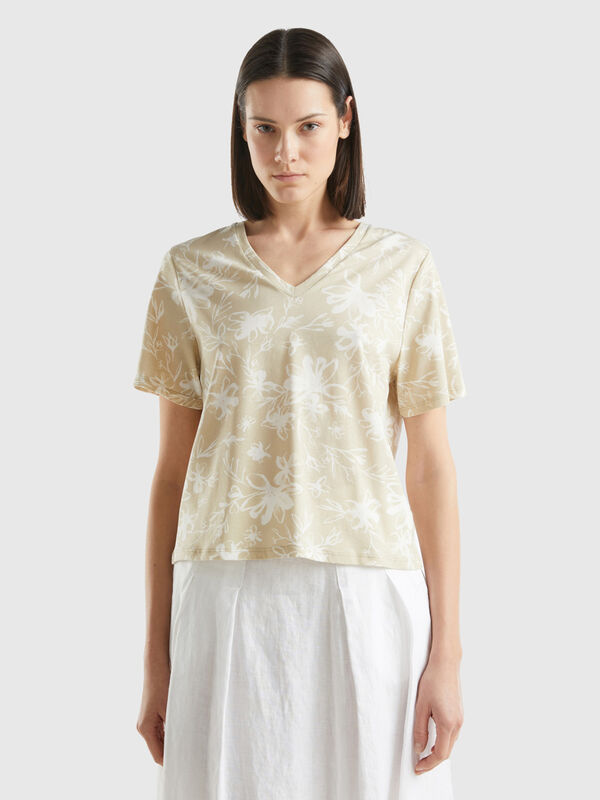 T-shirt padrão em algodão de fibra longa Mulher
