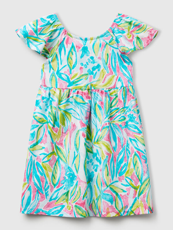 Vestido verde com estampa tropical Menina