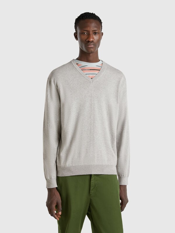 Camisola em algodão puro com decote em V Homem