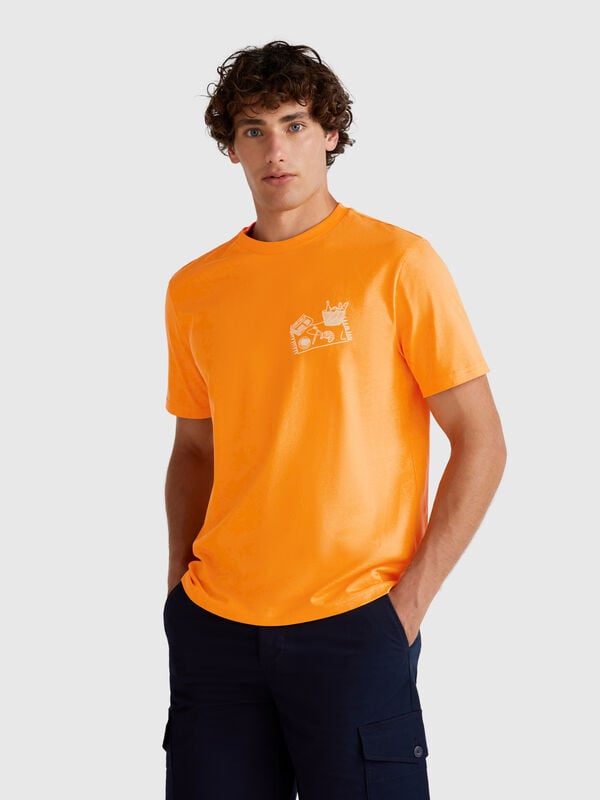 T-shirt ocre com estampa Homem