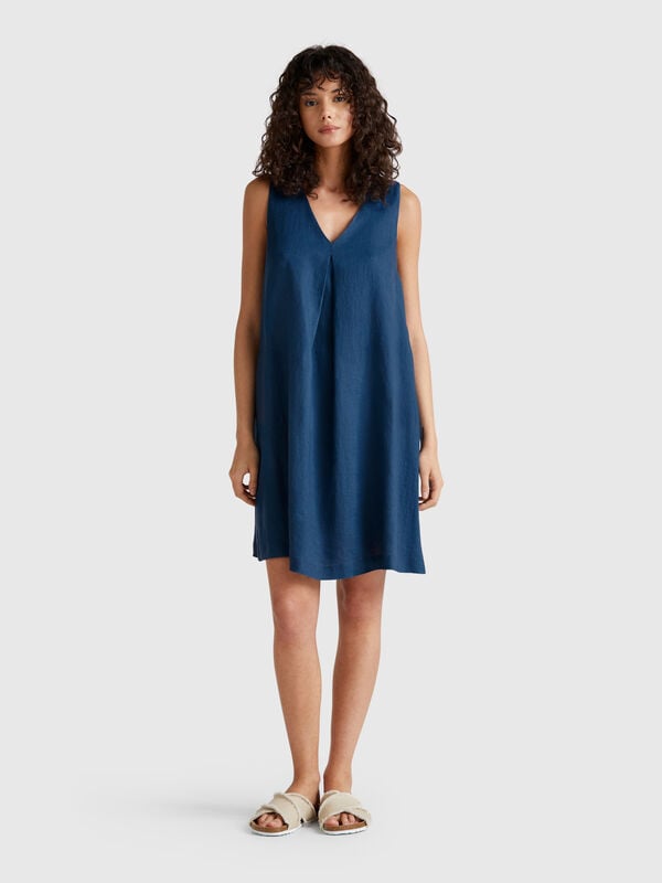 Vestido sem mangas em linho puro Mulher