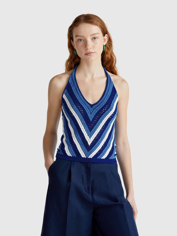 Top às riscas crochê Mulher