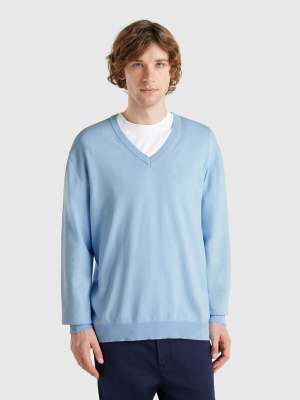 Camisola em algodão puro com decote em V Homem