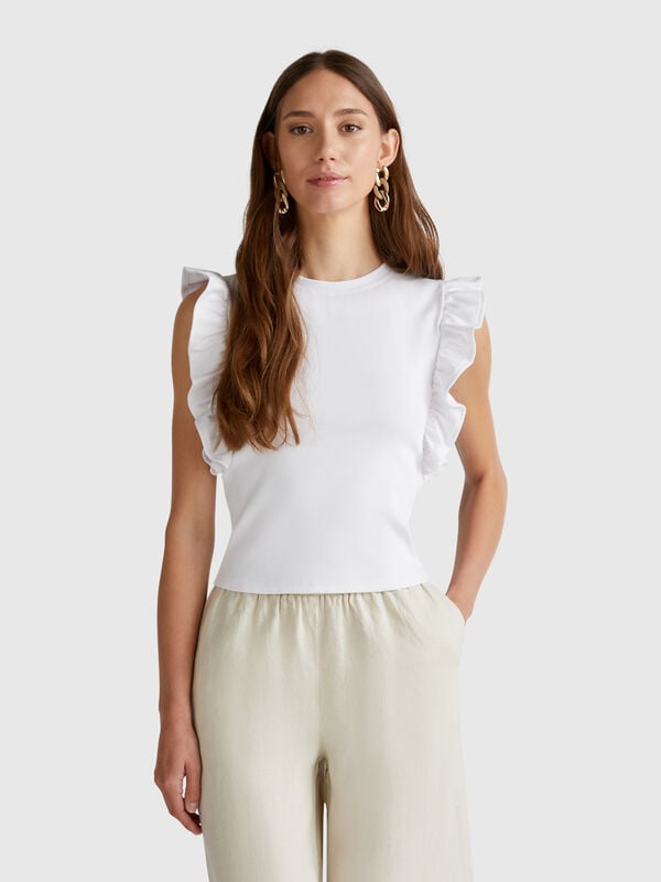 T-shirt slim fit com folhos Mulher