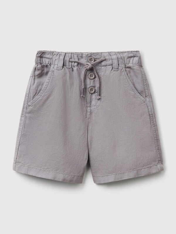 Bermudas com cordão de ajuste em linho puro Menino