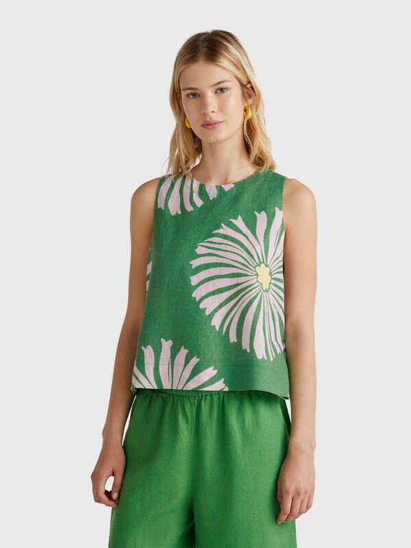 Top estampado em linho puro Mulher