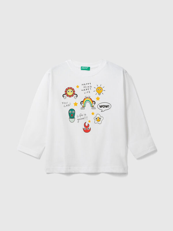 T-shirt de manga comprida em algodão orgânico Menino