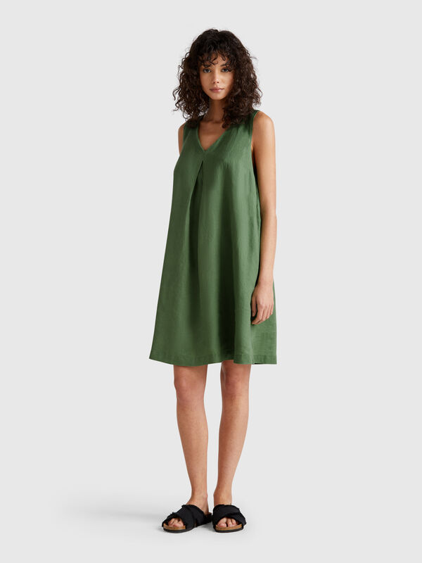 Vestido sem mangas em linho puro Mulher