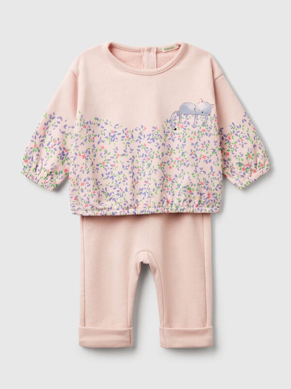 Conjunto de sweat e calças em mistura de algodão Recém-nascido
