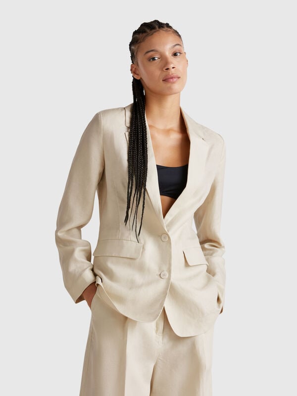 Blazer em mistura de linho Mulher