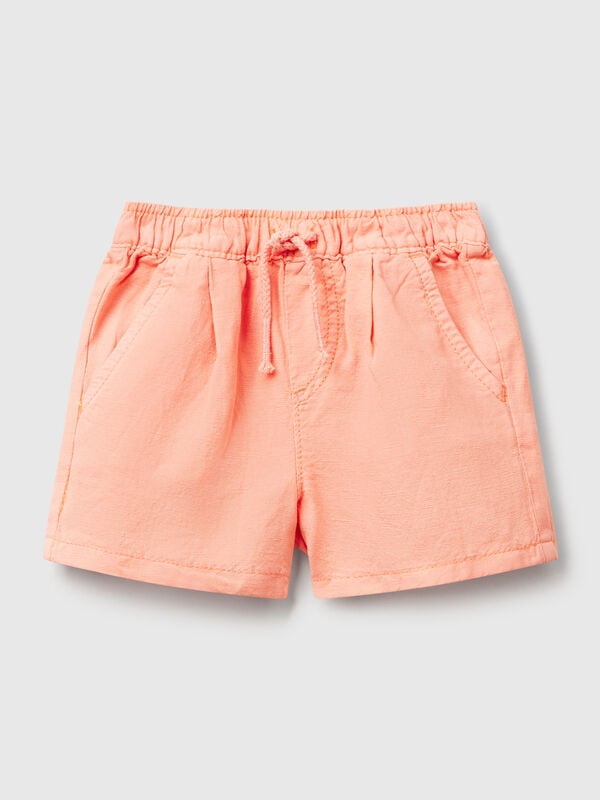 Shorts em mistura de linho Recém-nascido