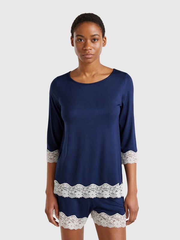Camisola fluida com detalhes em renda Mulher
