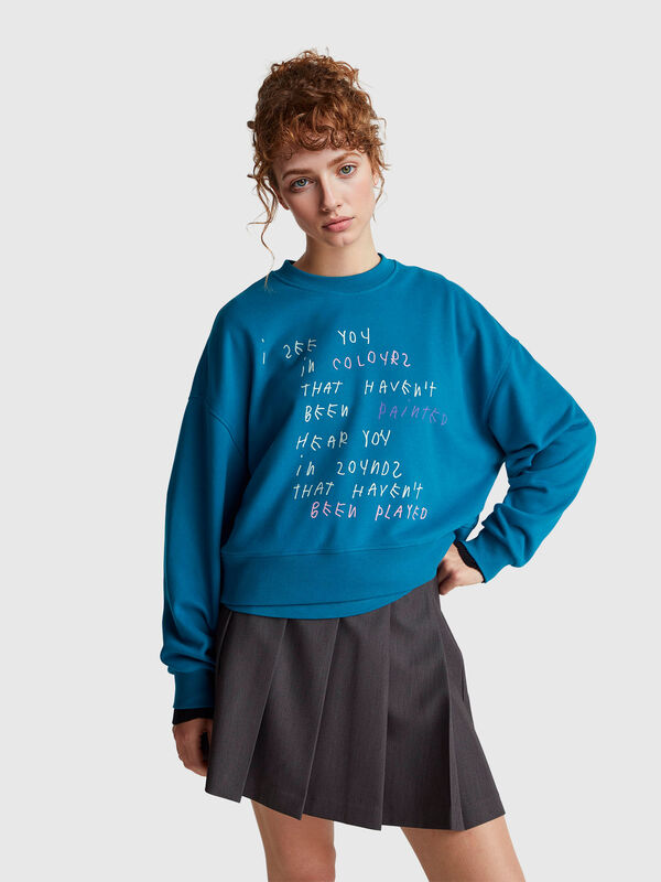 Teal sweatshirt with Coco Capitán embroidery Teal sweatshirt with Coco Capitán embroidery Mulher