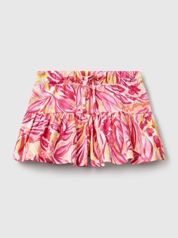 Shorts rosa com estampa tropical Menina
