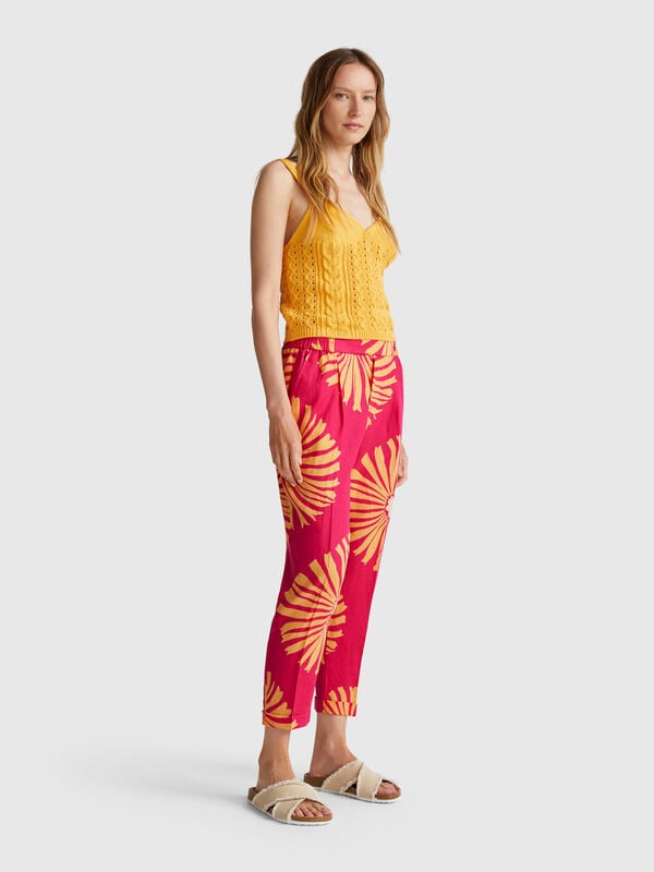 Calças de linho estampadas Mulher